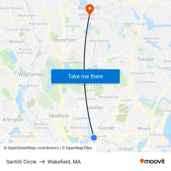 Santilli Circle to Wakefield, MA map