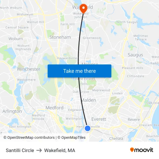 Santilli Circle to Wakefield, MA map