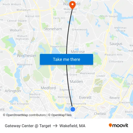 Gateway Center @ Target to Wakefield, MA map