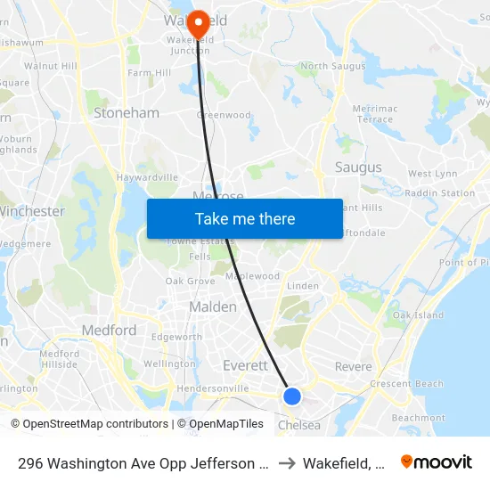 296 Washington Ave Opp Jefferson Ave to Wakefield, MA map