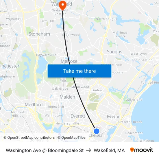 Washington Ave @ Bloomingdale St to Wakefield, MA map