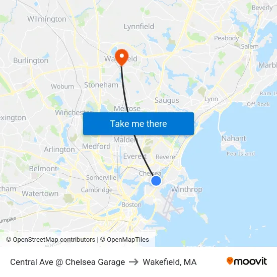Central Ave @ Chelsea Garage to Wakefield, MA map
