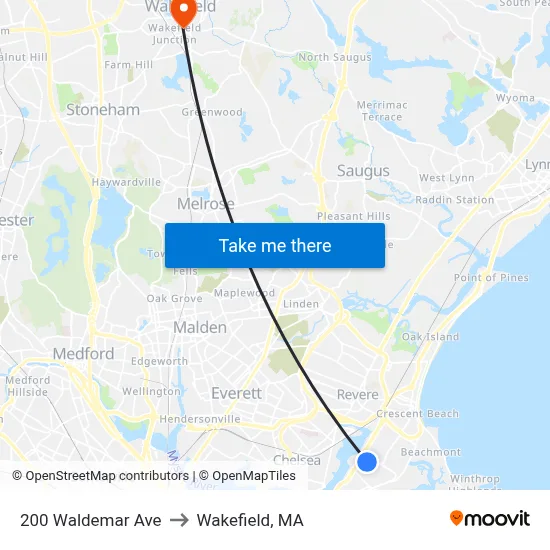 200 Waldemar Ave to Wakefield, MA map