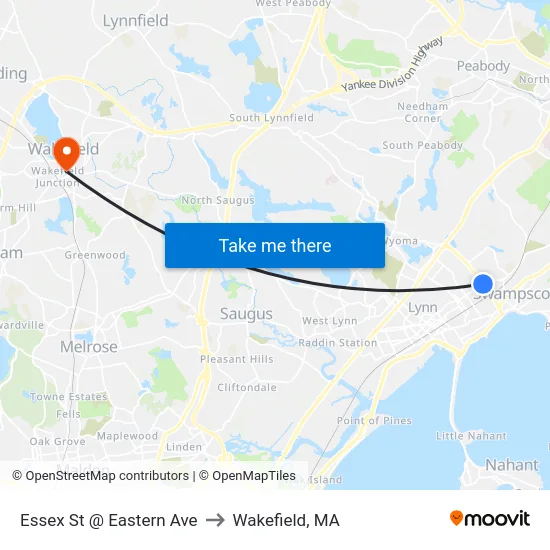 Essex St @ Eastern Ave to Wakefield, MA map