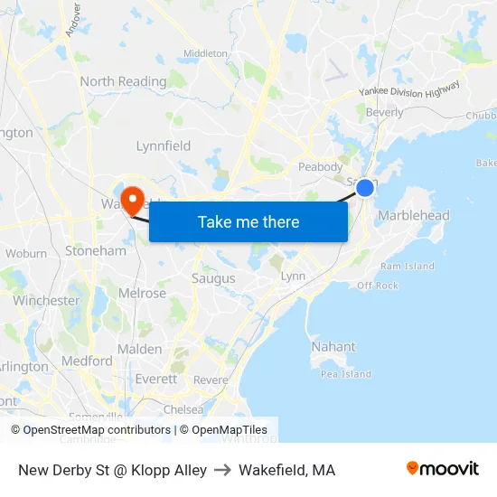 New Derby St @ Klopp Alley to Wakefield, MA map