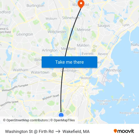 Washington St @ Firth Rd to Wakefield, MA map