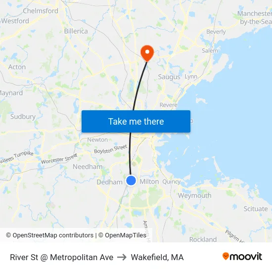 River St @ Metropolitan Ave to Wakefield, MA map