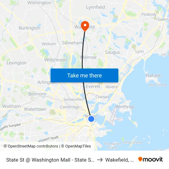 State St @ Washington Mall - State St Sta to Wakefield, MA map
