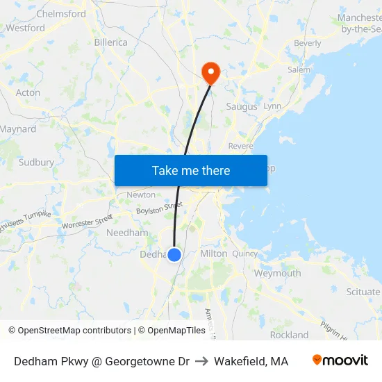 Dedham Pkwy @ Georgetowne Dr to Wakefield, MA map