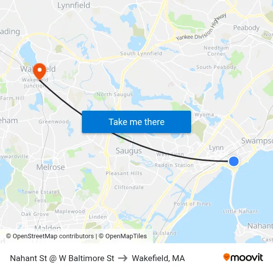 Nahant St @ W Baltimore St to Wakefield, MA map