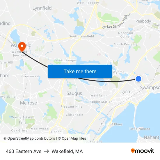 460 Eastern Ave to Wakefield, MA map