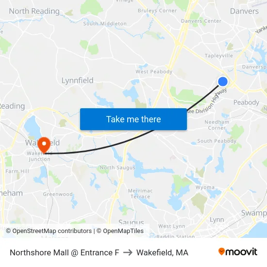 Northshore Mall @ Entrance F to Wakefield, MA map