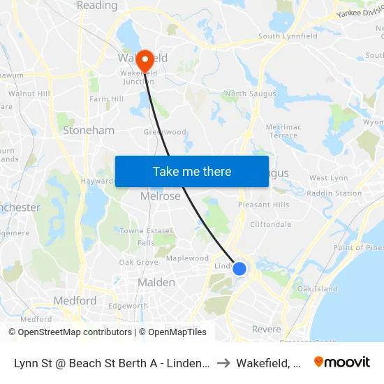 Lynn St @ Beach St Berth A - Linden Sq to Wakefield, MA map