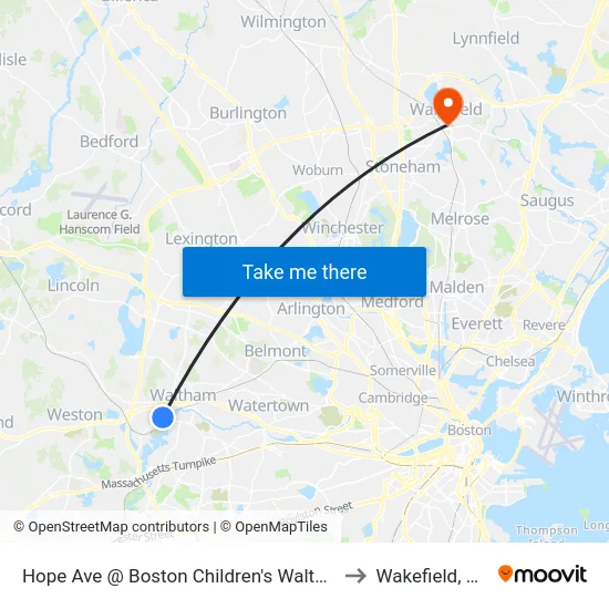Hope Ave @ Boston Children's Waltham to Wakefield, MA map