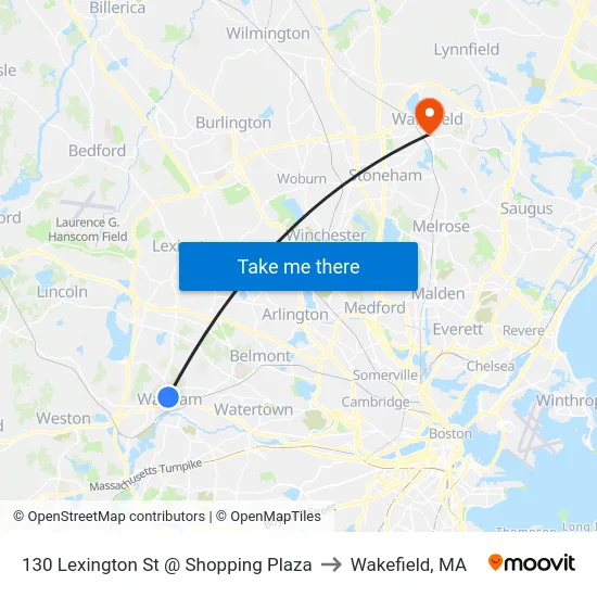 130 Lexington St @ Shopping Plaza to Wakefield, MA map