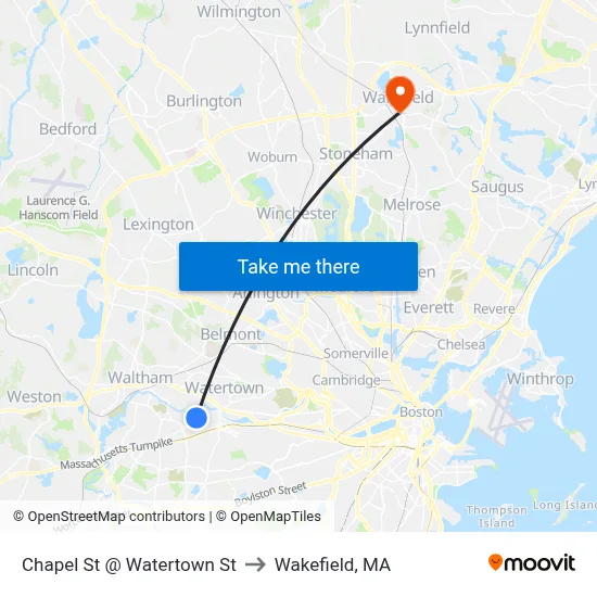 Chapel St @ Watertown St to Wakefield, MA map