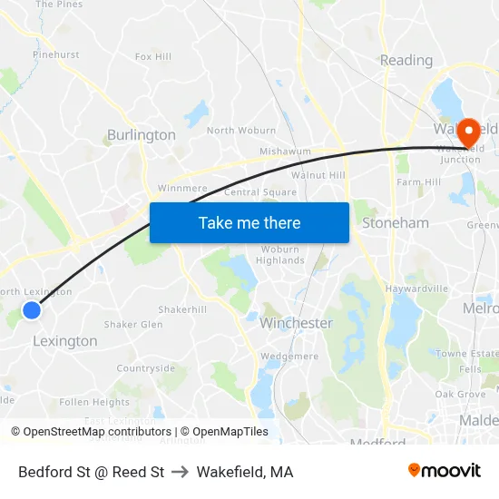 Bedford St @ Reed St to Wakefield, MA map
