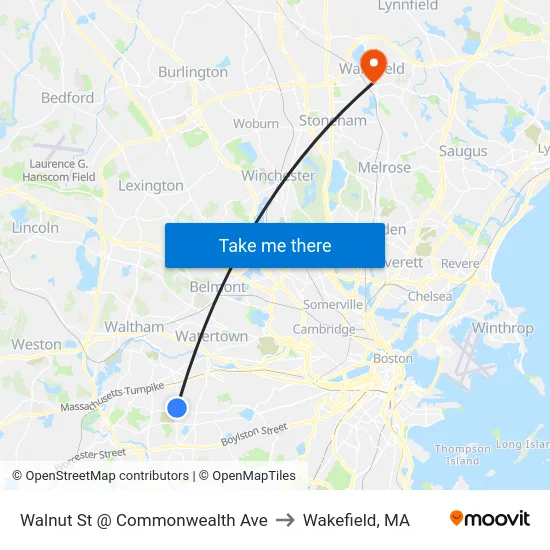 Walnut St @ Commonwealth Ave to Wakefield, MA map