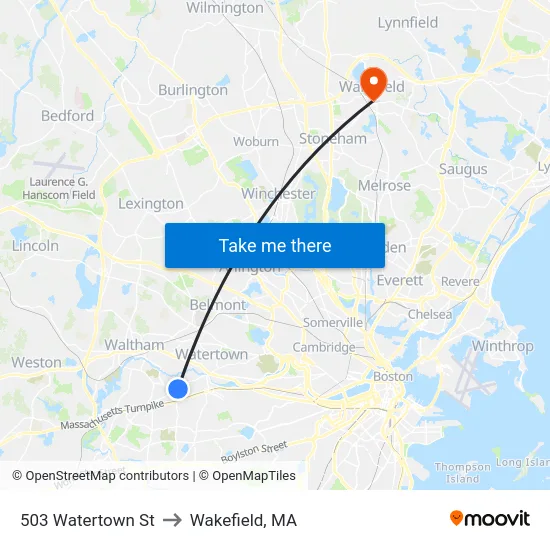 503 Watertown St to Wakefield, MA map