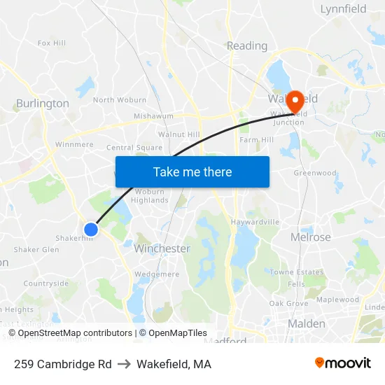 259 Cambridge Rd to Wakefield, MA map