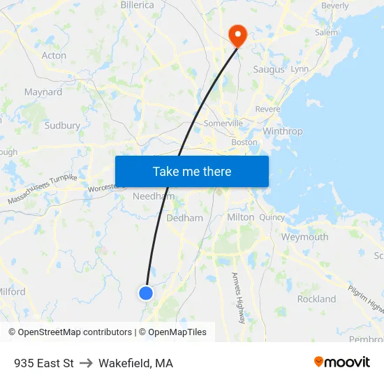 935 East St to Wakefield, MA map