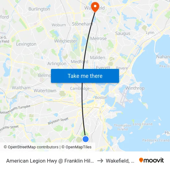American Legion Hwy @ Franklin Hill Ave to Wakefield, MA map
