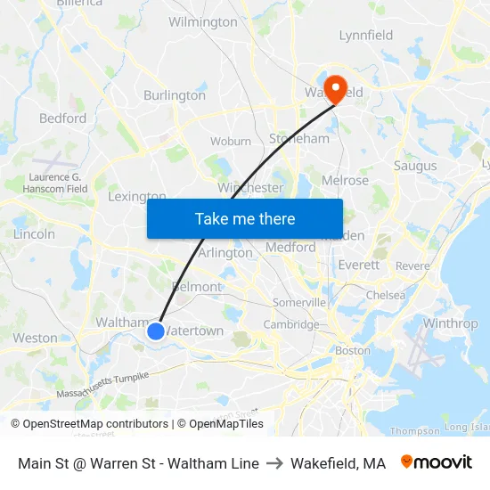 Main St @ Warren St - Waltham Line to Wakefield, MA map