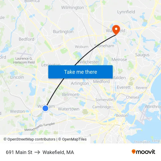 691 Main St to Wakefield, MA map