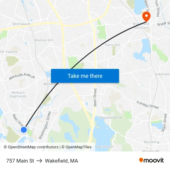 757 Main St to Wakefield, MA map