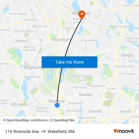 116 Riverside Ave to Wakefield, MA map