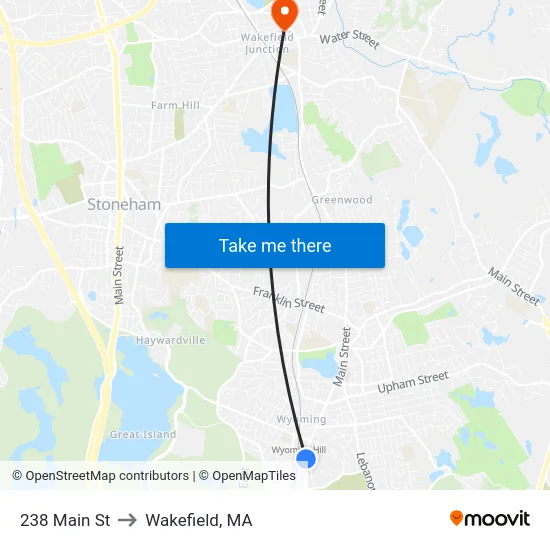 238 Main St to Wakefield, MA map