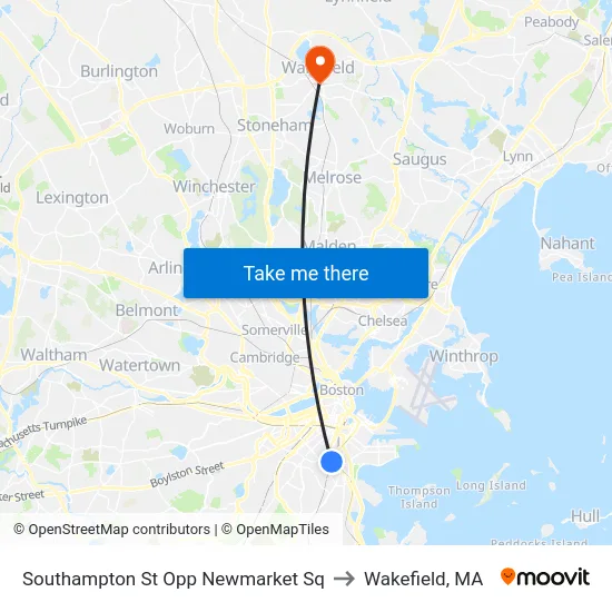 Southampton St Opp Newmarket Sq to Wakefield, MA map