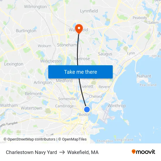 Charlestown Navy Yard to Wakefield, MA map