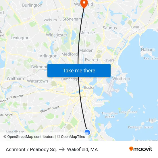 Ashmont / Peabody Sq. to Wakefield, MA map