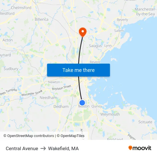 Central Avenue to Wakefield, MA map