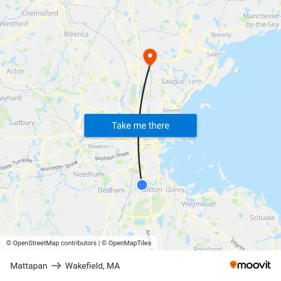 Mattapan to Wakefield, MA map