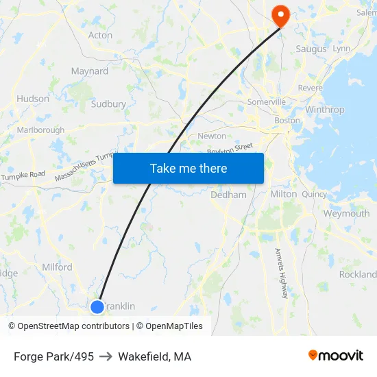 Forge Park/495 to Wakefield, MA map