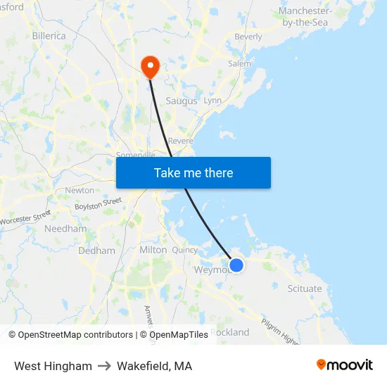 West Hingham to Wakefield, MA map