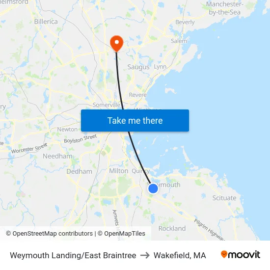 Weymouth Landing/East Braintree to Wakefield, MA map