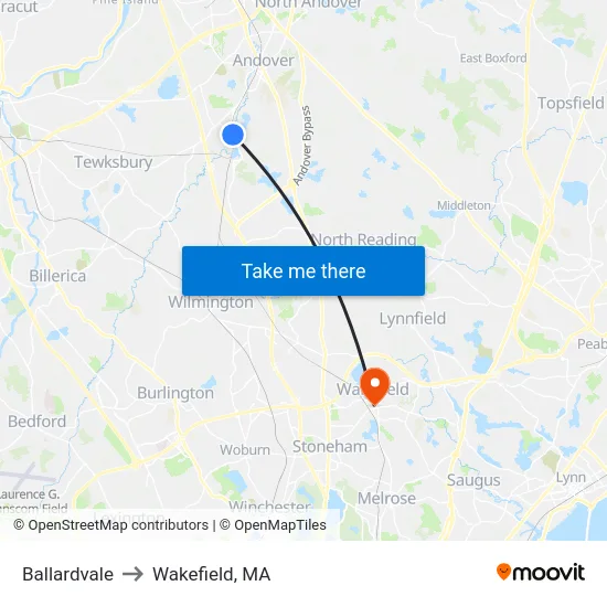 Ballardvale to Wakefield, MA map