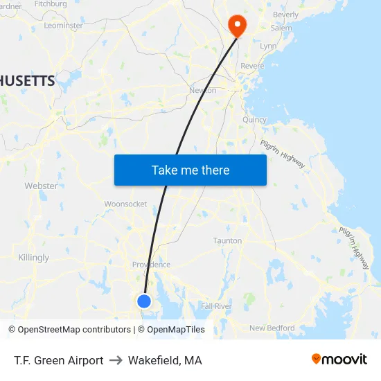 T.F. Green Airport to Wakefield, MA map