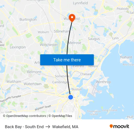 Back Bay - South End to Wakefield, MA map