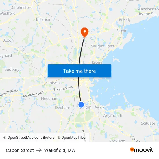 Capen Street to Wakefield, MA map