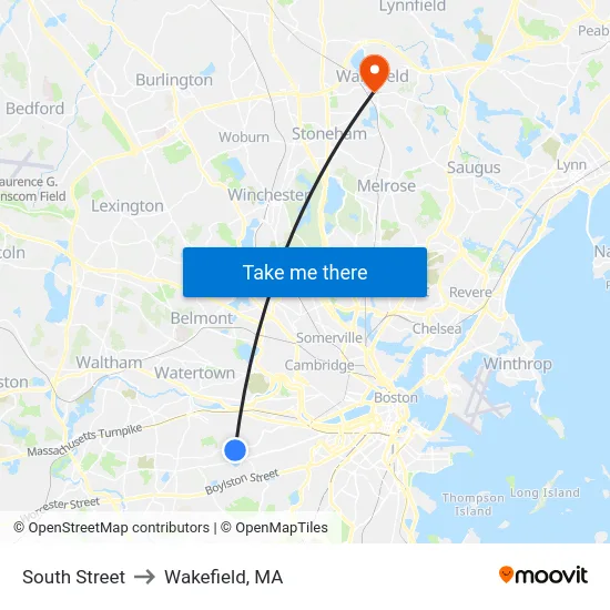South Street to Wakefield, MA map