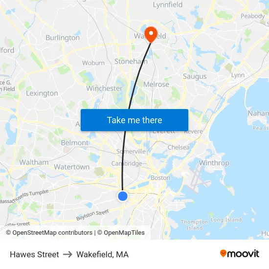 Hawes Street to Wakefield, MA map