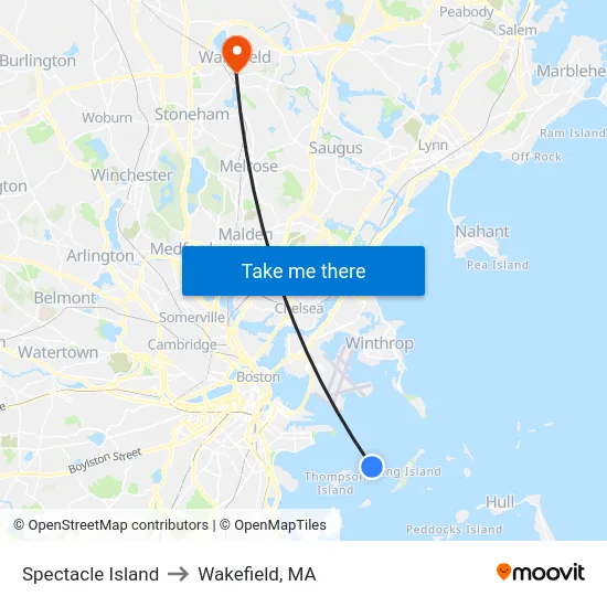 Spectacle Island to Wakefield, MA map