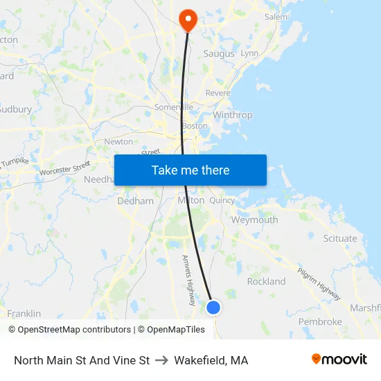 North Main St And Vine St to Wakefield, MA map