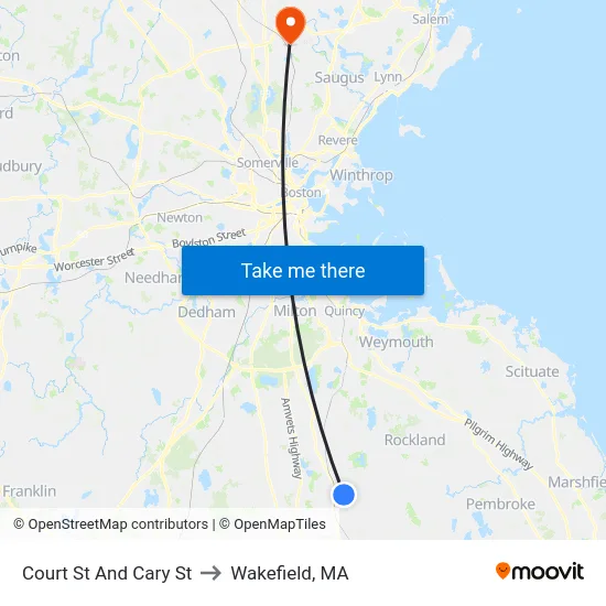 Court St And Cary St to Wakefield, MA map