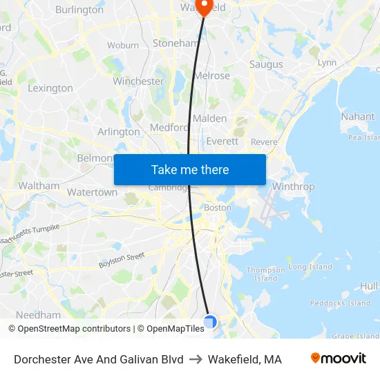Dorchester Ave And Galivan Blvd to Wakefield, MA map