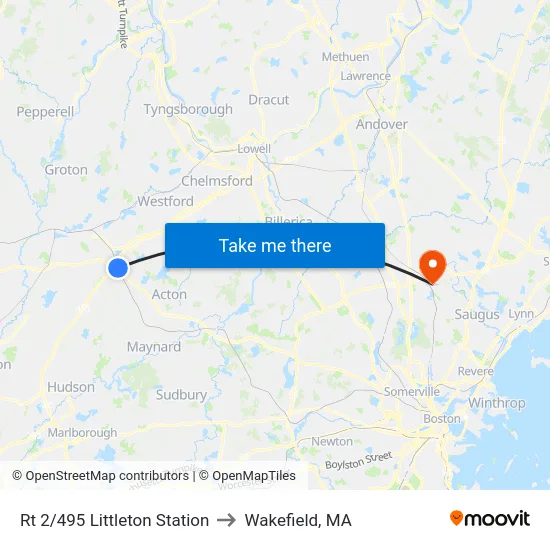 Rt 2/495 Littleton Station to Wakefield, MA map